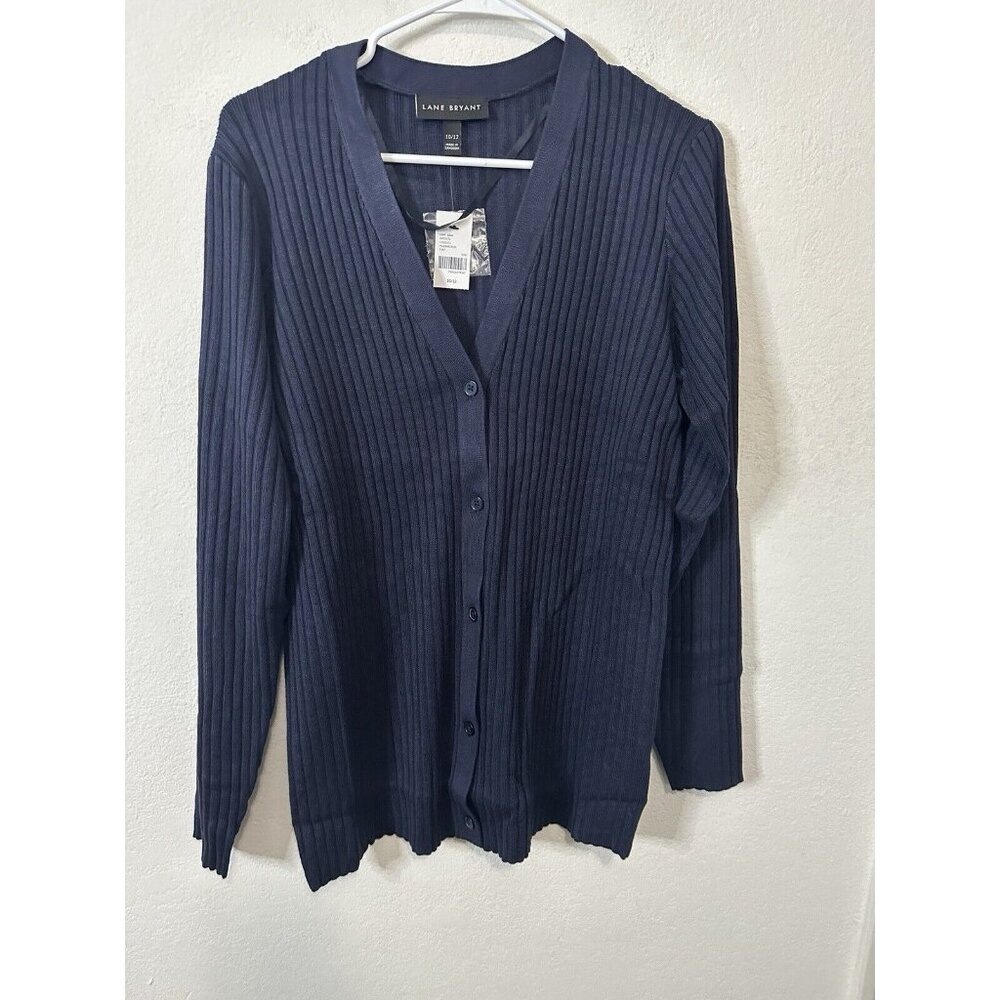Lane Bryant Blue Ribbed Knit Button Front Cardigan Sweater Size 10/12